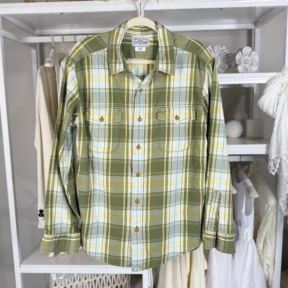 Lucky Brand Dungarees Other - Lucky Brand Dungarees Mens Size L Heavy Cotton Green Plaid Button Up Shirt #3595